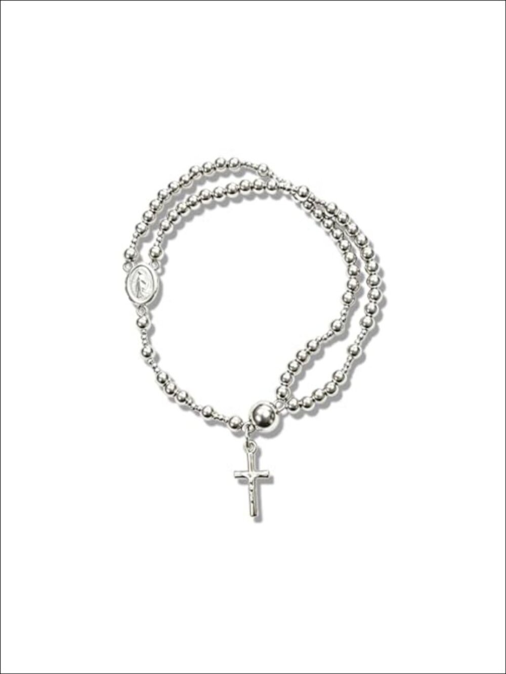 Gold-Tone Rosary Bracelet Double Layer Virgin Mary Cross Charm Religious